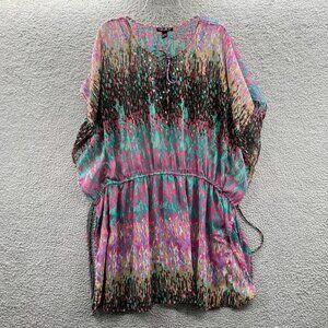 Club Z Collection Womens Top Extra Large Pink Blue Beach Cover Up Sheer Shirt‎